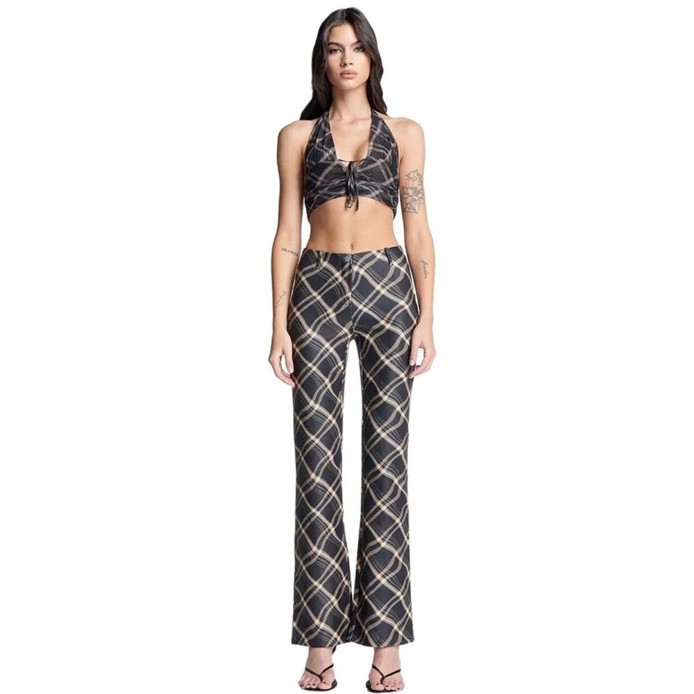 I.AM.GIA Black and Cream Plaid Flare Pants